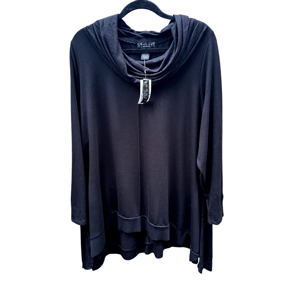 Grace The Perfect Fit Women 2X Black Cowl Neck Long Sleeve Tunic Top NWT